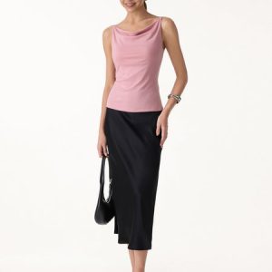 Stretch Linen Cowl Neck Bra Tank