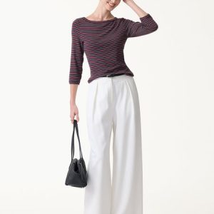 Eco-Mousse® Striped Parisian Boatneck 3/4 Sleeve Bra Top