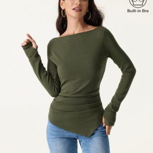 ProWarm Boatneck Side Tucks Asymmetrical Bra Top