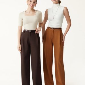 Crosshatch Ponte High-Rise Straight-Leg Tuck Pants with Pockets