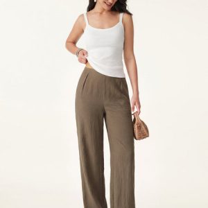 Breathable Cotton-linen Mid Rise Straight Leg Pant