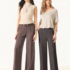 Wrinkle-Resistant Mid Rise Straight Leg Pants with Pockets