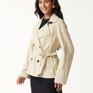 Packable Water-Repellent Peak Collar Trench Jacket with Pockets