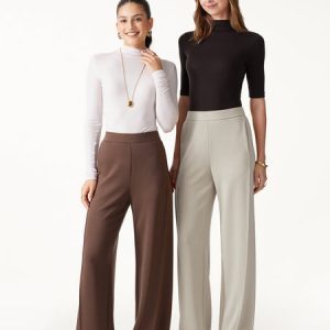 Modal Spacer Knit High-Rise Wide-Leg Pants with Pockets
