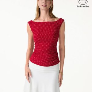 Stretch Cotton Polka Dot Boatneck Ruched Bra Top Limited Edition