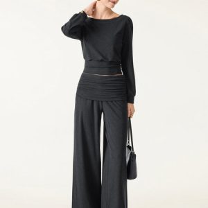 Non-Itchy Wool Blend Drapey Wide Leg Pull-on Pants with Pockets