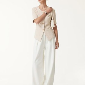 Ponte Office Round Neck Elbow Sleeve Jacket with Pockets
