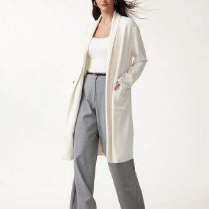 Modal Spacer Knit Shawl Collar Pocketed Long Cardigan
