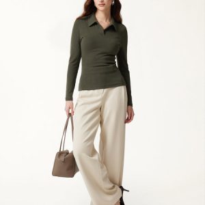 Eco-Mousse® Office Staple V-Neck Lapel Long Sleeve Bra Top