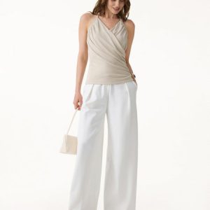 Modal Halter Neck Surplice Ruched Bandless Bra Top