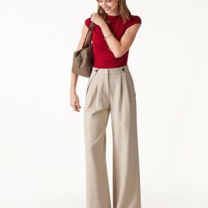 Ponte High-Rise Wide-Leg Gusset Pants with Pockets