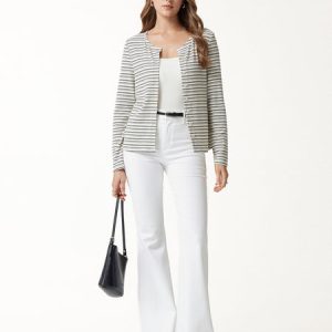 Stripe Round Neck Long Sleeve Button-Up Cardigan