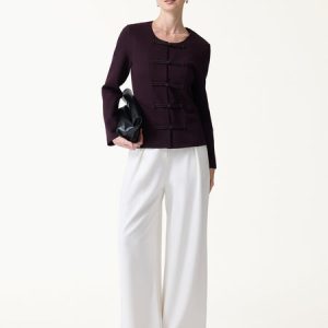 Stretch Ponte Frog-Button Round Neck Long Sleeve Jacket