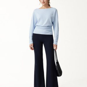 Slash Neck Batwing Sleeve Ruched Banded Hem Top