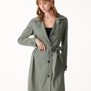 Lightweight Water-Repellent Notched Collar Trench Coat with Pockets