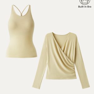Two-Piece Set Cami with Surplice Ruched Bra Top