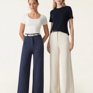 Stretchy Mid Rise Wide Leg Trouser