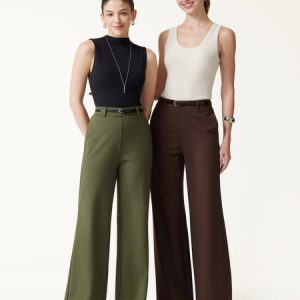 Ponte Mid-Rise Wide-Leg Pants with Pockets