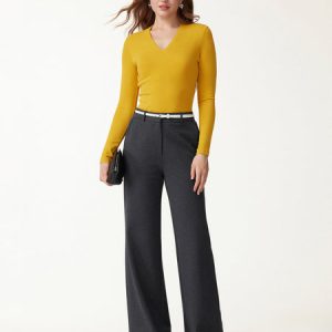 Ponte Mid-Rise Wide-Leg Pants with Pockets