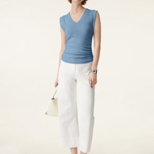 Stretch Cotton V-neck Side Ruched Muscle Bra Top