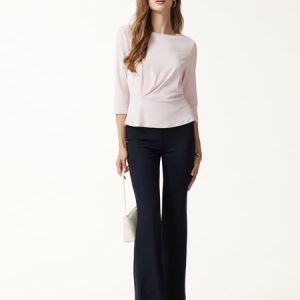 Cotton Lyocell Round Neck Tucked Top