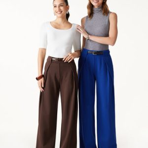 Ponte Mid-Rise  Wide-Leg Tuck Pants with Pockets