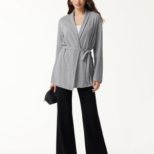 Eco-Mousse Lapel Long Sleeve Belted Cardigan
