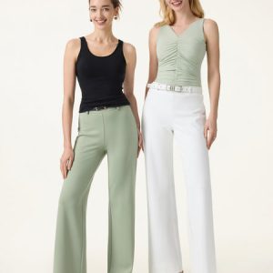 Not-See-Thru Drapey Mid Rise Wide Leg Pull-on Pant with Pockets