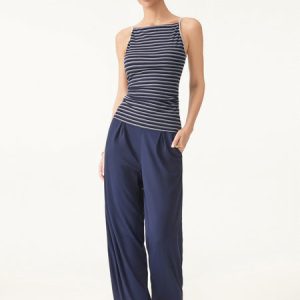 Striped Side Ruched Spaghetti New Airy Bra Tank