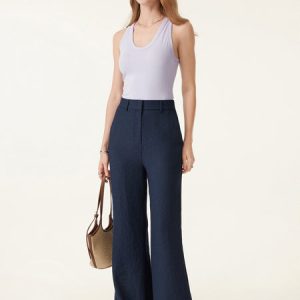 European Linen-Like Mid Rise Flared Pant with Pockets
