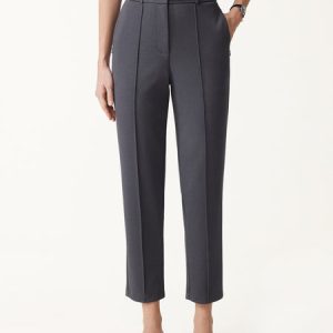 Modal Blend Ponte High-Rise Ankled Slim-Straight Pants with Pockets