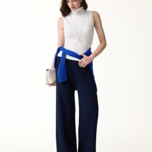 Merino-Blend Cable-Knit Wide-Leg Pants with Pockets